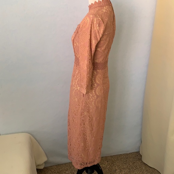 Mauve Lace 3/4 Sleeve High Neck Dress - Picture 10 of 12